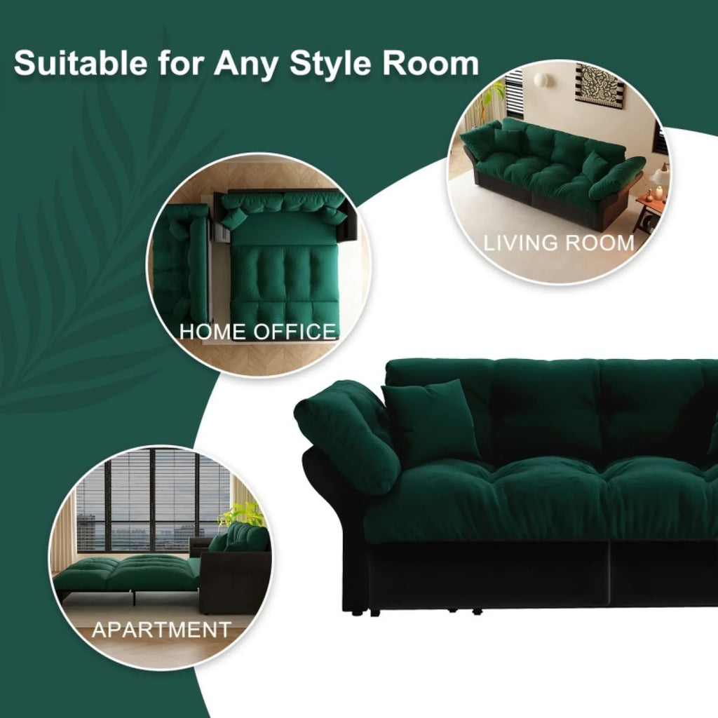 66" Queen Pull Out Sofa Bed, 3-in-1 Convertible Sleeper Sofa with Side Storage,Multi-Functional Velvet Loveseat Bed for Living Room,Bedroom