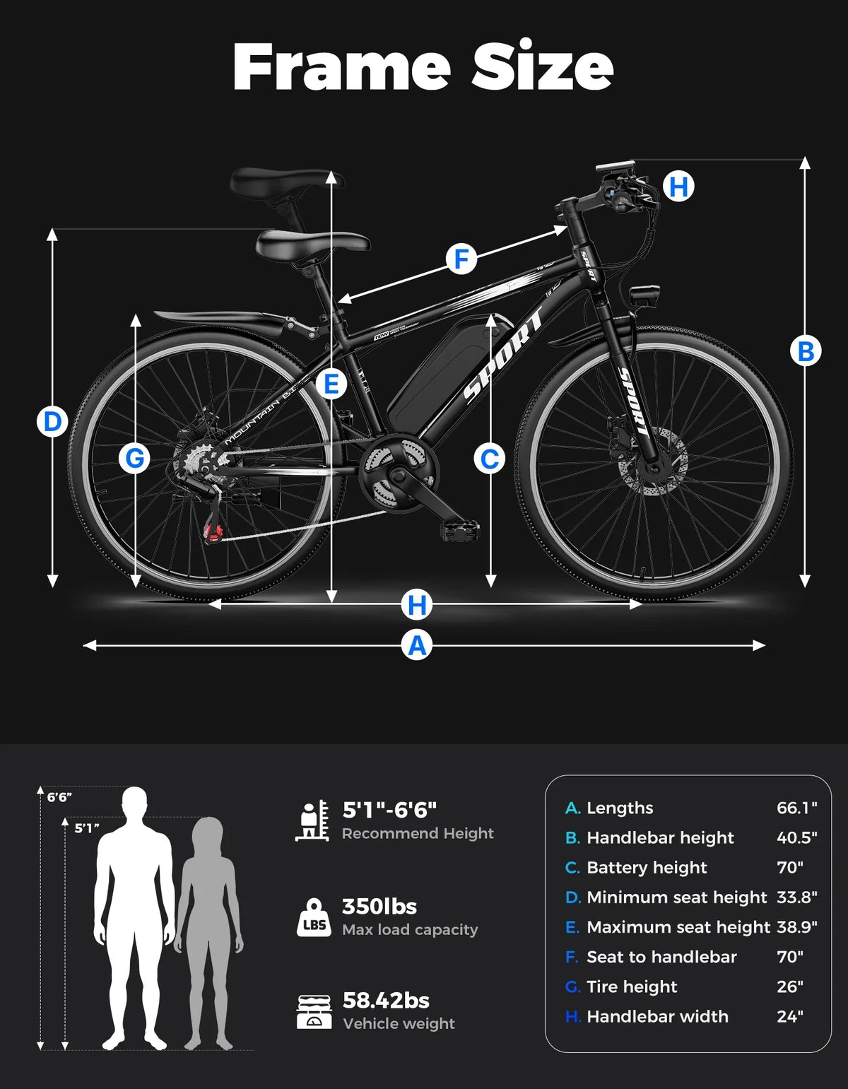 AZHAR Electric Bike for Adults, 26" Electric Mountain Bike, 1200W Peak Power Motor, Up to 25 MPH 45 Miles, Electric Bicycle with 48V 10AH Removable Battery, UL 2849