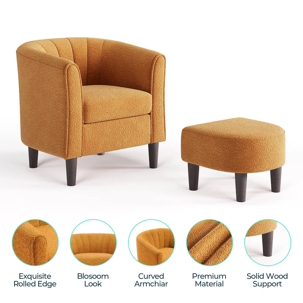 LINSY HOME Chenille Accent Chair with Ottoman for Living Room, Dark Gray