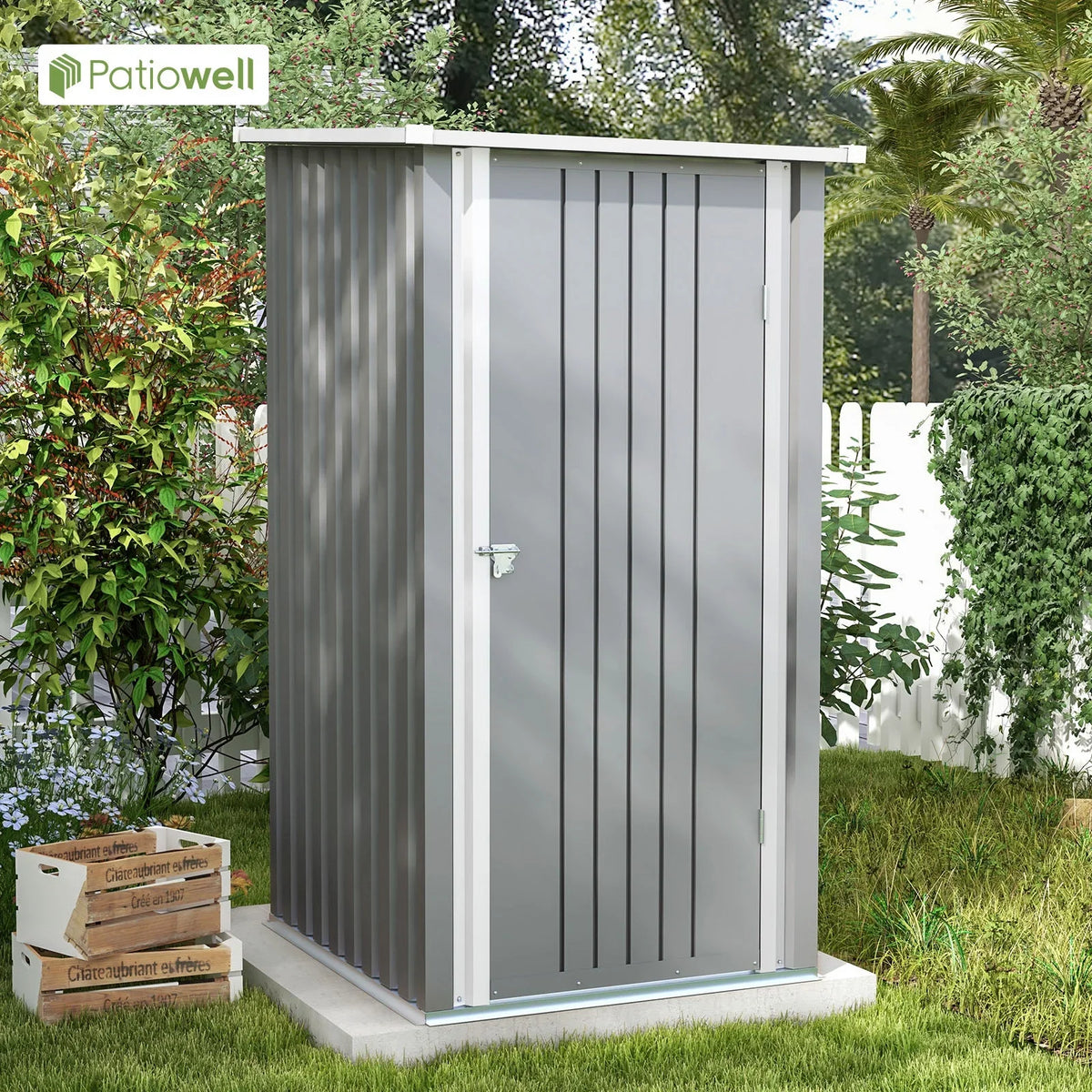 Patiowell 3"3FT Metal Outdoor Storage Shed with Sloping Roof and Single Lockable Door, Black