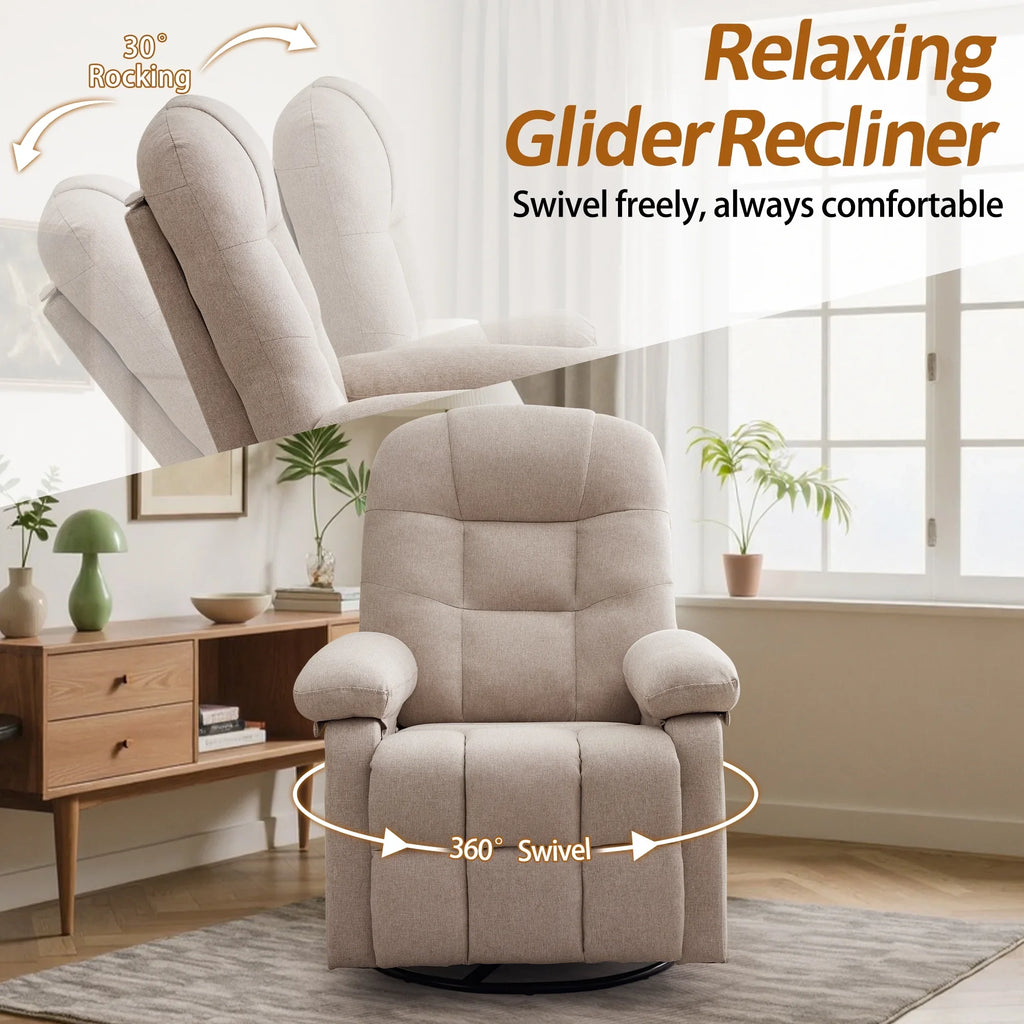 Korser Manual Swivel Rocker Recliner Chair for Living Room,Small Recliner Sofa for Small Spaces,Linen Fabric,Dark Black