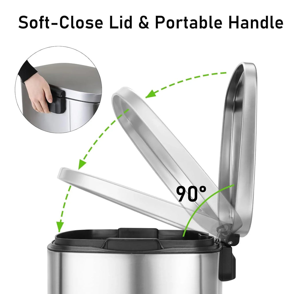 LAZY BUDDY 13.2 Gallon Stainless Steel Kitchen Trash Can with 1.3 Gallon Mini Trash Can, Rectangular Step Garbage Can with Lid
