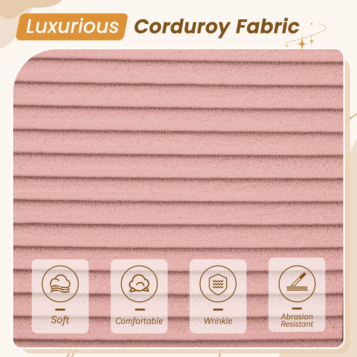Dinosisco 84"L Deep Seat Sofa, Corduroy Upholstered Sleeper Couch for Living Room, Pink