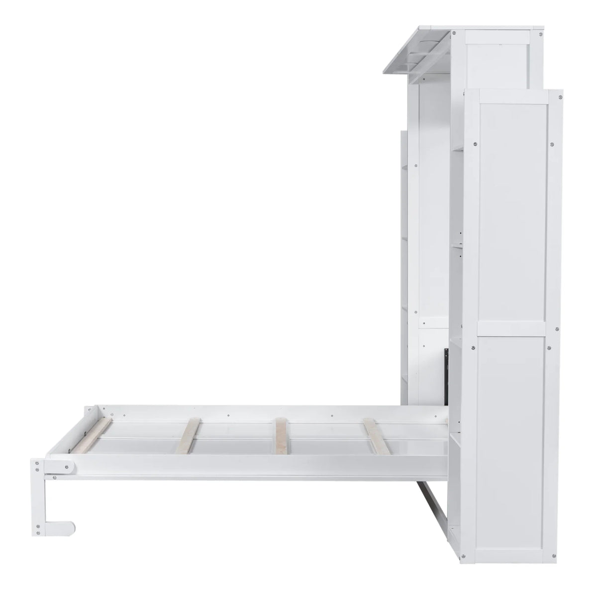 Harper & Bright Designs Full Size Murphy Bed with Shelves, Foldable Wall Bedframe w/Flexible Slats Support, Space-Saving Design, Can Be Folded Into Cabinet, White