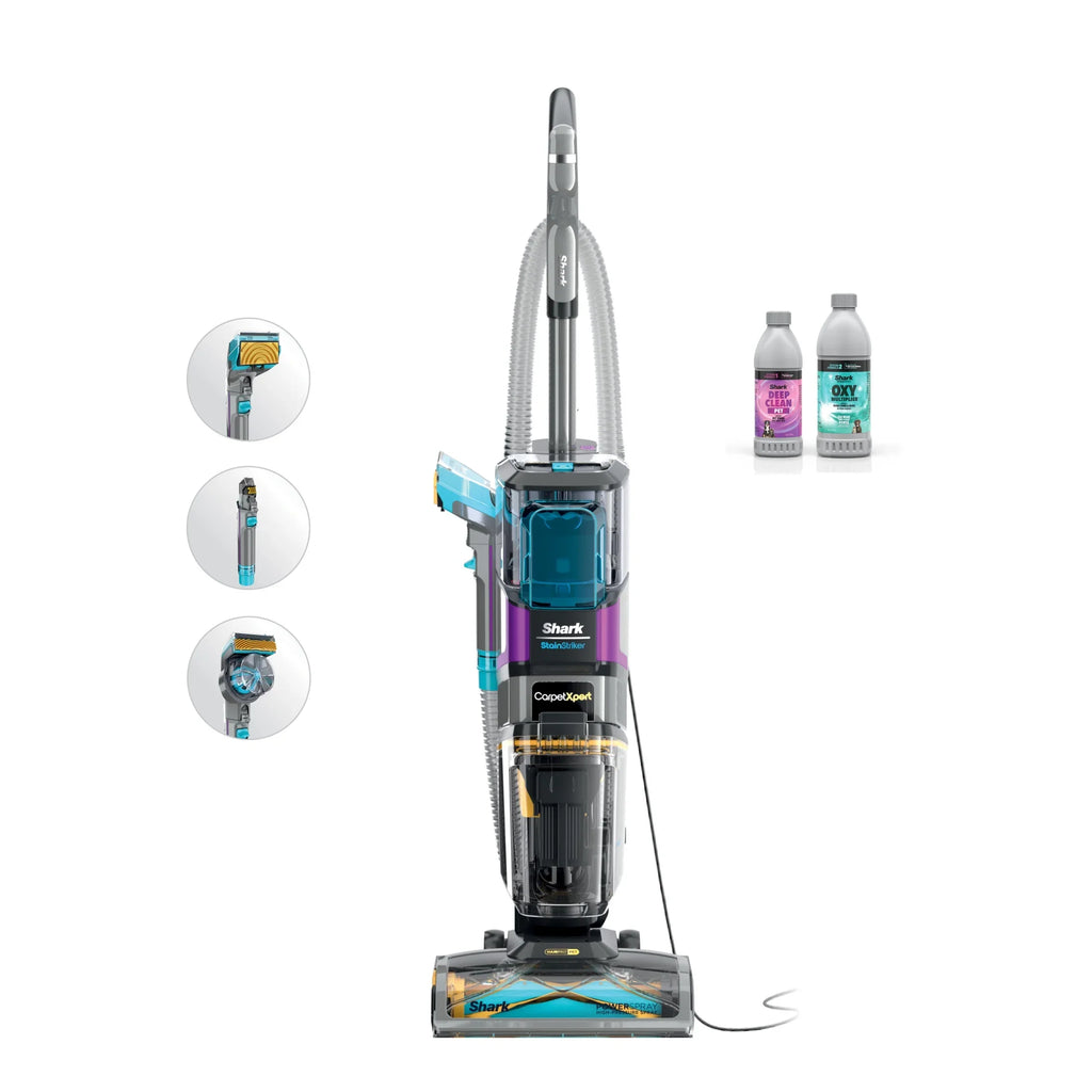 Shark CarpetXpert 2-in-1 Upright Deep Carpet Corded Vacuum, with HairPro StainStriker Technology, Built-in Spot & Stain Eliminator, with 12oz Deep Clean Pro and 16oz Oxy Multiplier, EX300 Gray