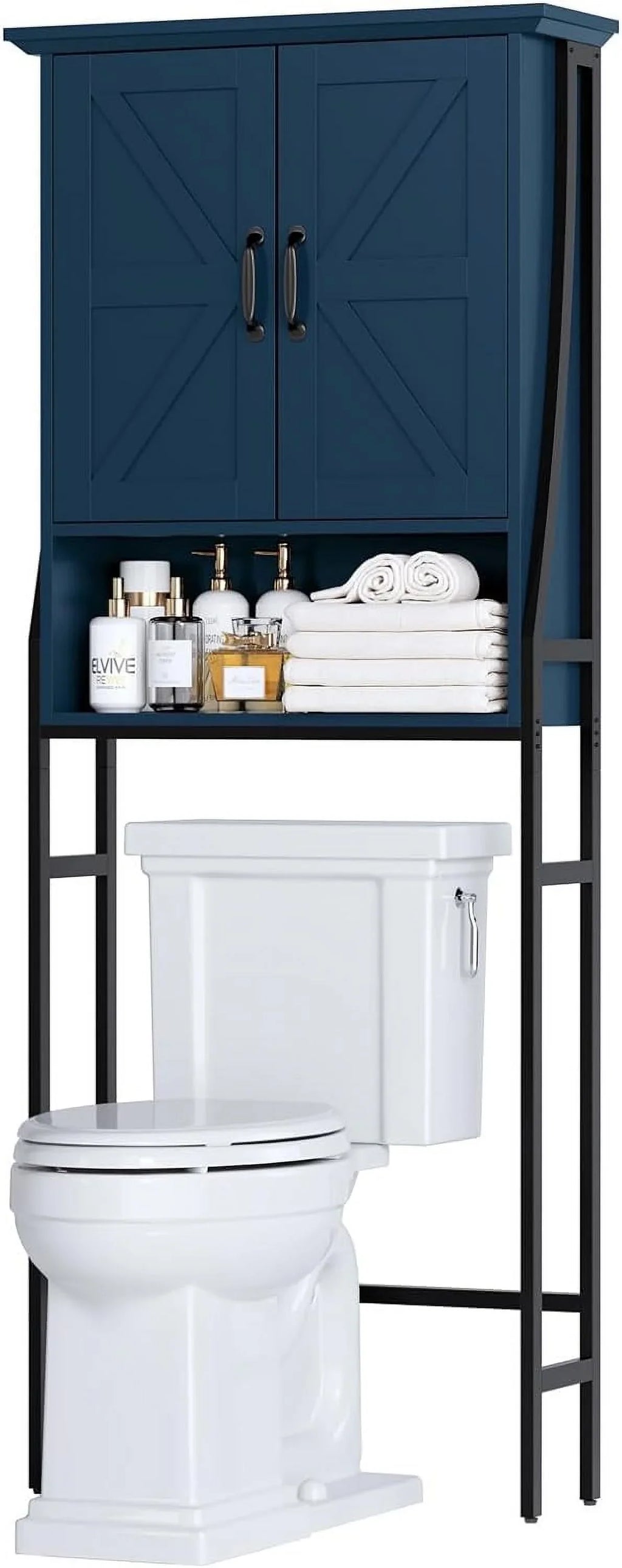 Over The Toilet Storage Cabinet, Over Toilet Bathroom Organizer, Above Toilet Storage Cabinet with Barn Doors Behind Toilet Bathroom Organizer Over-The-Toilet Cabinet (Cream White)