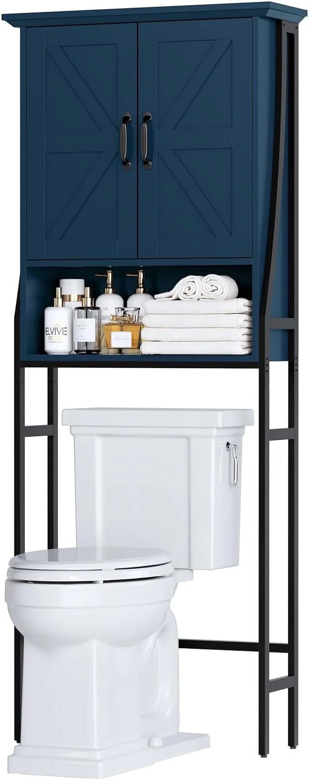 Over The Toilet Storage Cabinet, Over Toilet Bathroom Organizer, Above Toilet Storage Cabinet with Barn Doors Behind Toilet Bathroom Organizer Over-The-Toilet Cabinet (Cream White)
