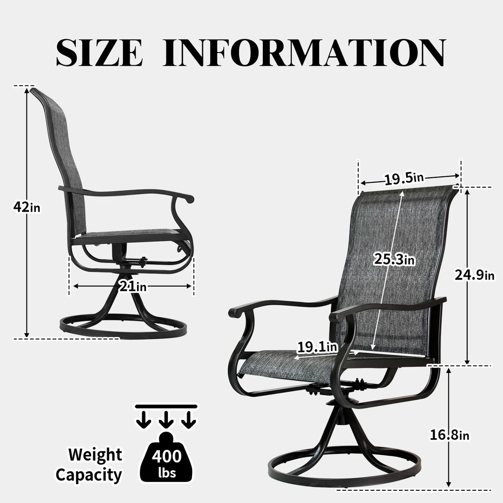 Patio Swivel Chairs Set of 2, Outdoor High Back Rocker Dining Chairs with All-Weather Textilene Mesh and Metal Frame, Comfortable Swivel Chairs for Patio, Garden, Deck, and Backyard (Beige)
