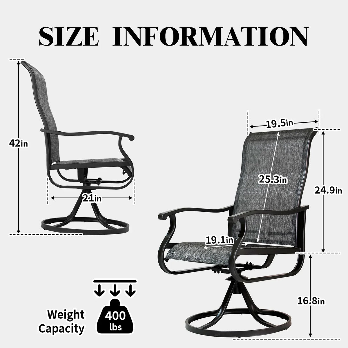 Patio Swivel Chairs Set of 2, Outdoor High Back Rocker Dining Chairs with All-Weather Textilene Mesh and Metal Frame, Comfortable Swivel Chairs for Patio, Garden, Deck, and Backyard (Beige)