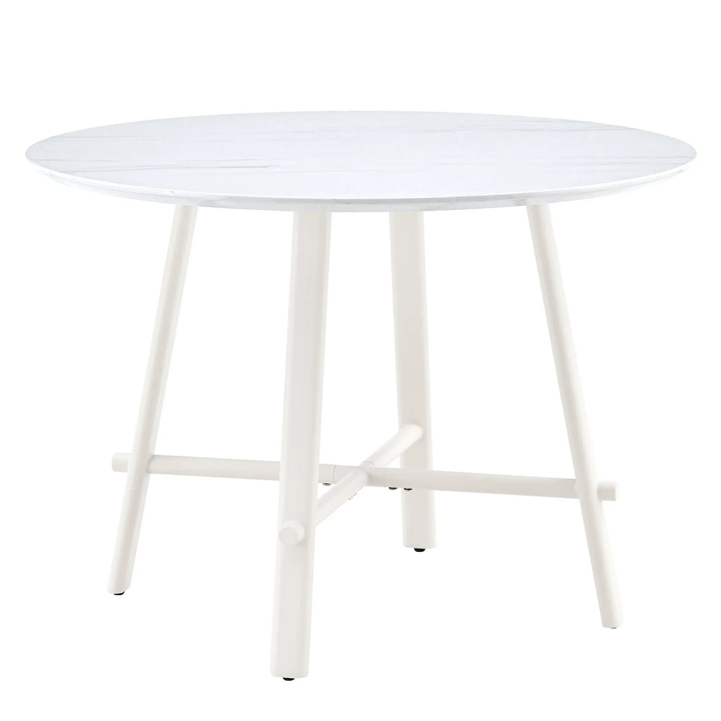 PORKISS Round Dining Table for 4 People, Wood Kitchen Dining Table with Metal Legs, Modern Dining Room Tables for Kitchen Living Room, White #2