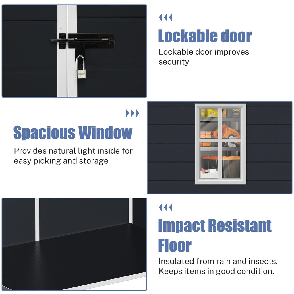 Syngar Outdoor Storage Shed with Lockable Doors, Dark Gray