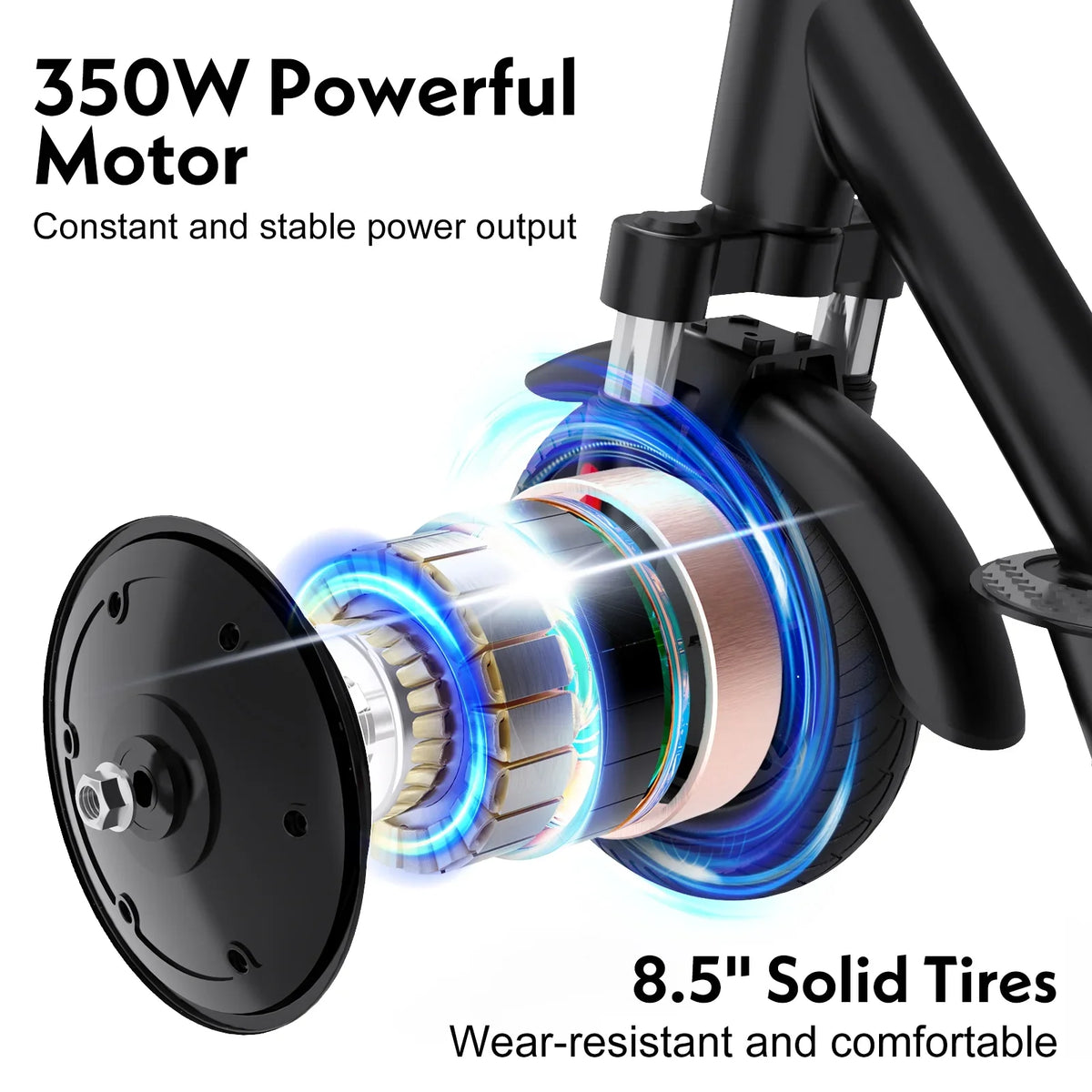 HOVERMAX Electric Scooter 350W Motor Up to 18.6 MPH & 19 Miles, 8.5'' Solid Tires Adults Electric Scooter with APP Control, Foldable and Commute