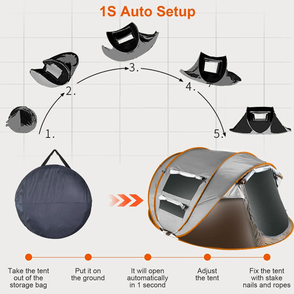Tcbosik Easy Pop Up Tent for 5-8 Person, Automatic Setup Instant Family Tent with 2 Doors and 4 Mosquito Net Windows, Waterproof Camping Tent with Carry Bag for Hiking & Traveling, Khaki