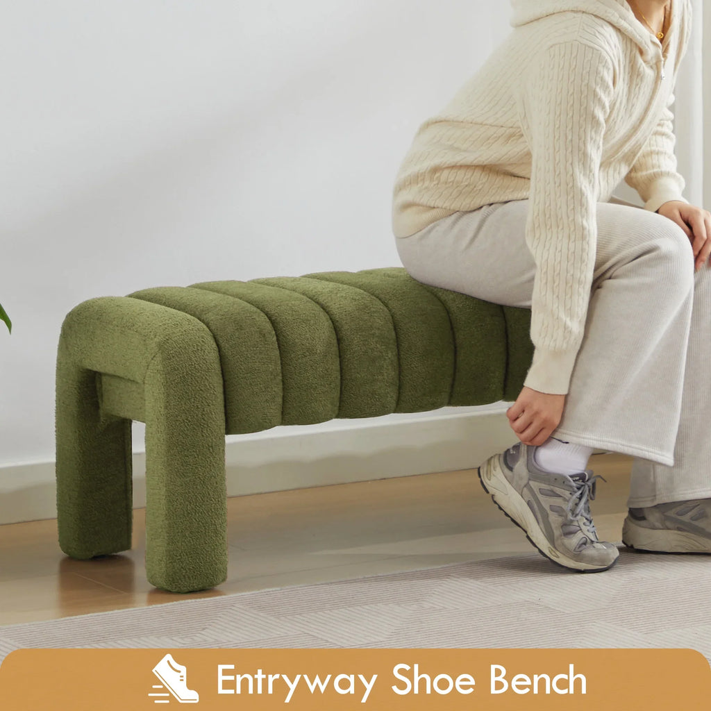 Zesthouse 63" End of Bed Bench, Linen Tufted Upholstered Ottoman Bench with Padded Seat and Solid Wood Leg, Modern Entryway Bench for Bedroom, Living Room, Beige