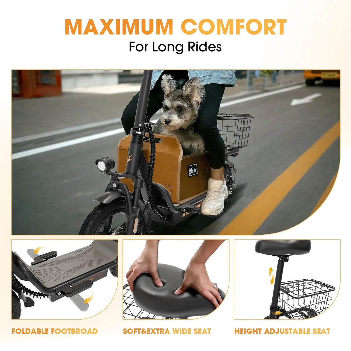 Skeri Electric Scooter with Seat for Adult and Basket, 14 Inch Tire Electric Scooter with Dual Shock Absorbers, 350W Motor with 25-Mile Range, Speed Up to 20 MPH (Gen 2.0)