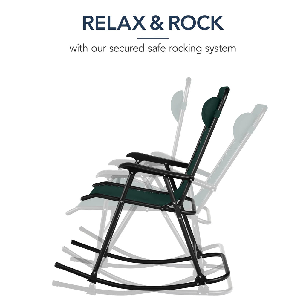 Best Choice Products Folding Outdoor Zero Gravity Rocking Lounge Chair w/ Headrest Pillow - Black