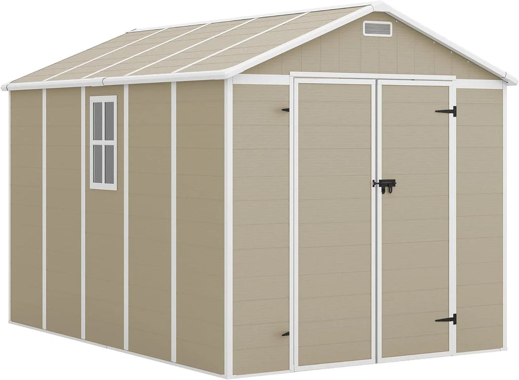 ELPOSUN Outdoor Storage Shed 6x4.5 ft, Resin Outside Sheds & Outdoor Storage Plastic for Trash Can, Bike, Lawnmower, Generator, Tool Shed with Lockable Door for Backyard, Lawn, Patio, Grey & White