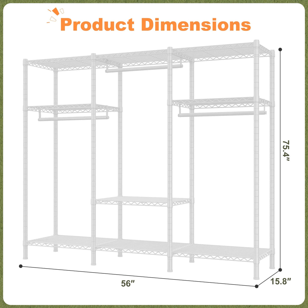 EnHomee Clothing Rack Portable Closet Organizer with 9 Shelves & 3 Rods,Heavy Duty Adjustable Wardrobe Rack 795 LBS Capacity"Black