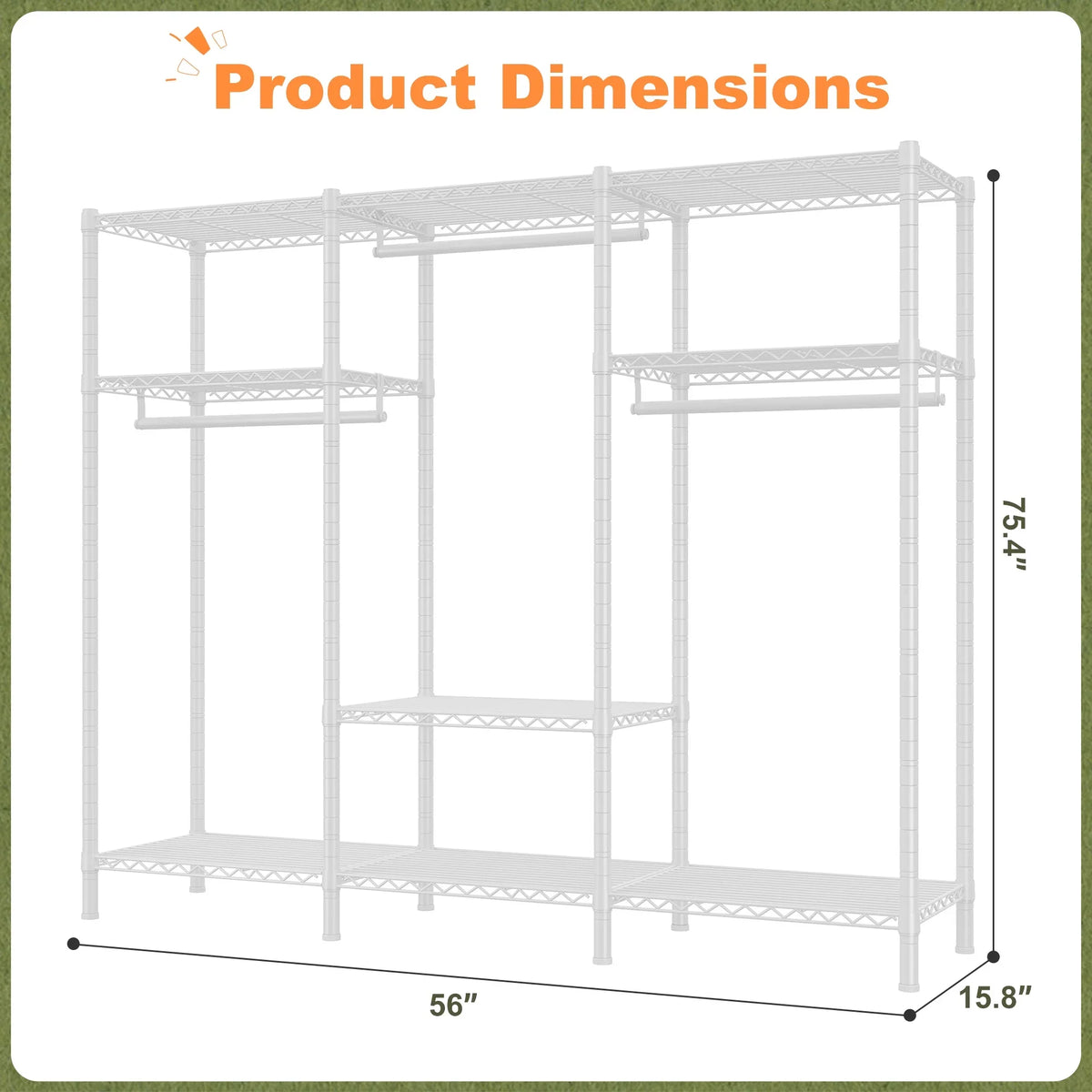 EnHomee Clothing Rack Portable Closet Organizer with 9 Shelves & 3 Rods,Heavy Duty Adjustable Wardrobe Rack 795 LBS Capacity"Black
