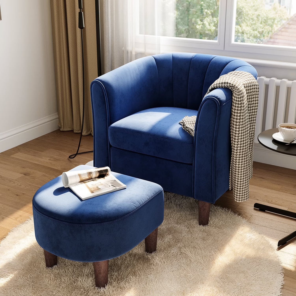 LINSY HOME Chenille Accent Chair with Ottoman for Living Room, Dark Gray
