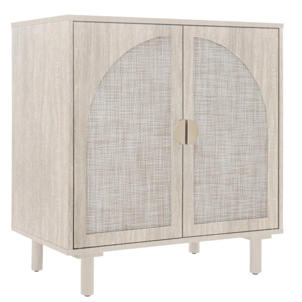 Tcbosik Rattan Storage Cabinet, Boho Sideboard Buffet Cabinet, Accent Cabinet with 2 Doors and Adjustable Shelves, Living Room, Kitchen, Dining Room, Hallyway, Black