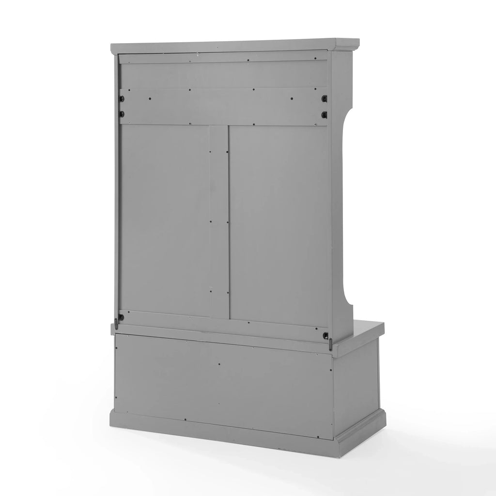 Crosley Furniture Seaside Coastal Wood Hall Tree in Distressed Gray and Chrome