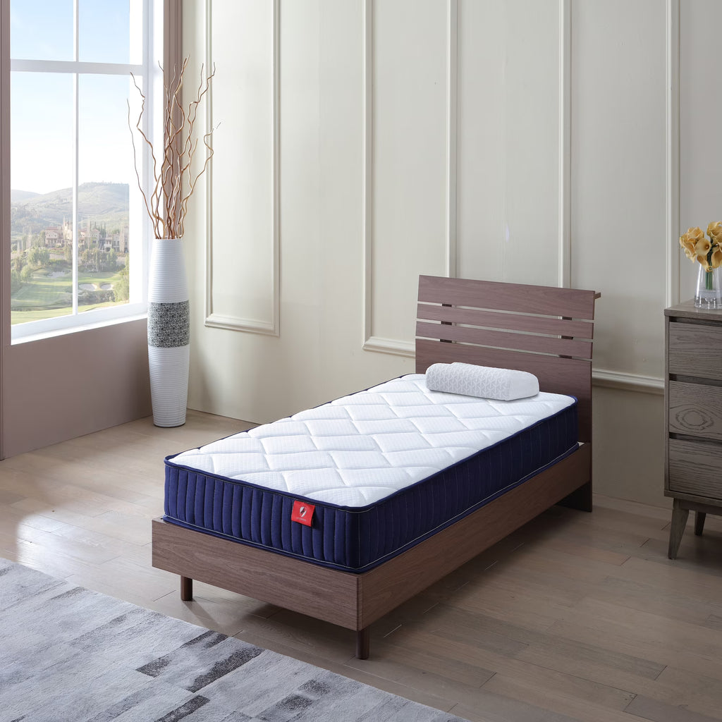 Twin Mattress,Hybrid Innerspring and Memory Foam Mattress in a Box,Medium Firm Support with Cooling Fabric,CertiPUR-US Certified,75"x39"x6",White+Blue