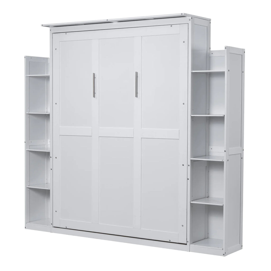 Harper & Bright Designs Full Size Murphy Bed with Shelves, Foldable Wall Bedframe w/Flexible Slats Support, Space-Saving Design, Can Be Folded Into Cabinet, White