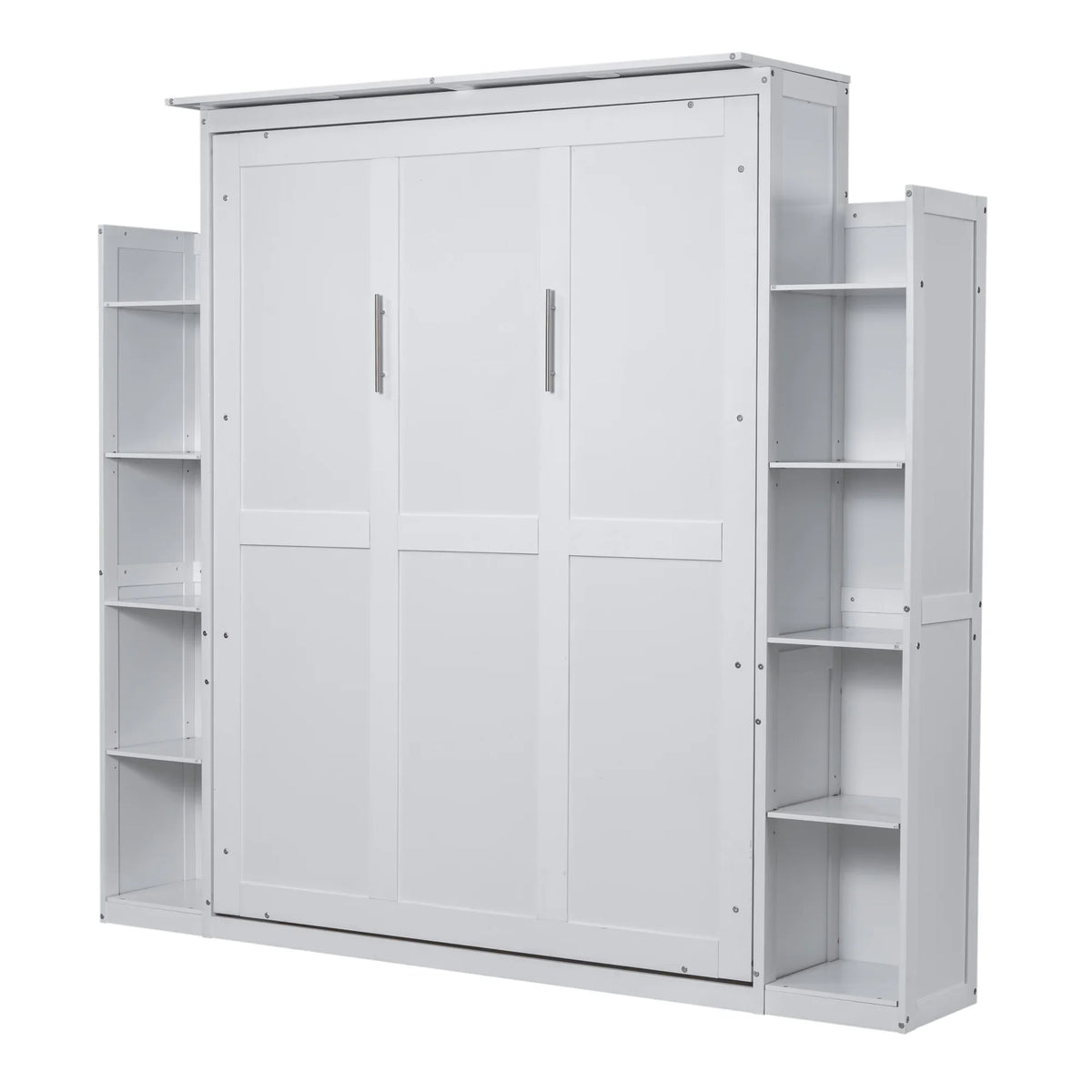 Harper & Bright Designs Full Size Murphy Bed with Shelves, Foldable Wall Bedframe w/Flexible Slats Support, Space-Saving Design, Can Be Folded Into Cabinet, White
