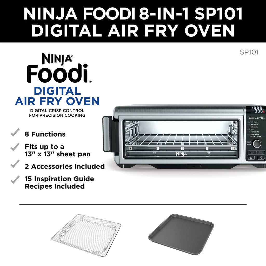 Ninja. SP101 Foodia?" 8-in-1 Digital Air Fry Oven, Flip-Away for Storage, Dehydrate, Keep Warm