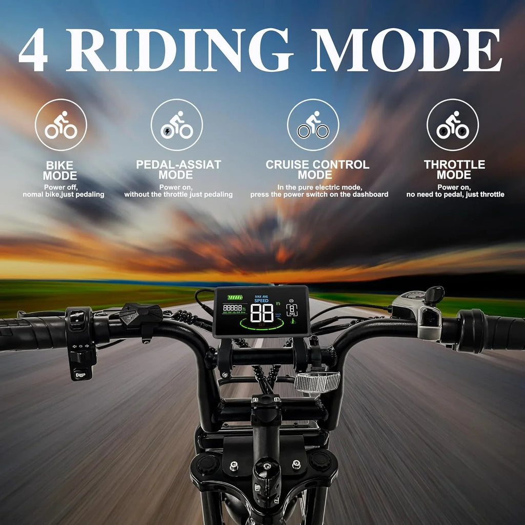Tamobyke Electric Bike for Adults,Peak 1500W 28mph Mountain Ebike,48V 15.6AH 20" Fat Tire Electric Bicycle Full Suspension UL2849