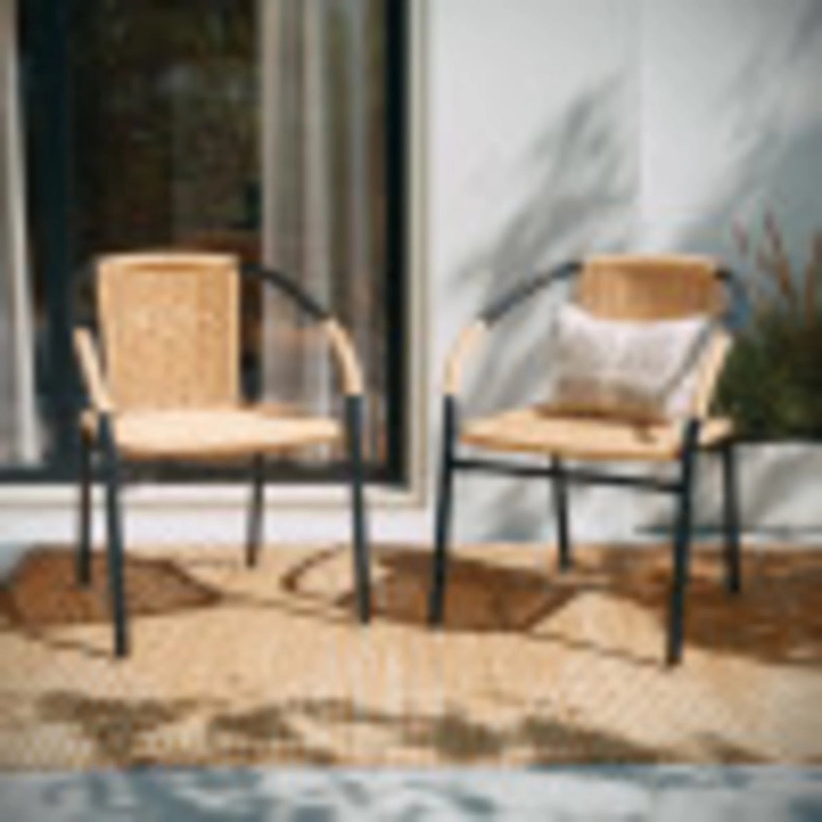 Flash Furniture Lila Indoor/Outdoor Stacking Rattan Patio Chairs, Set of 2, Beige