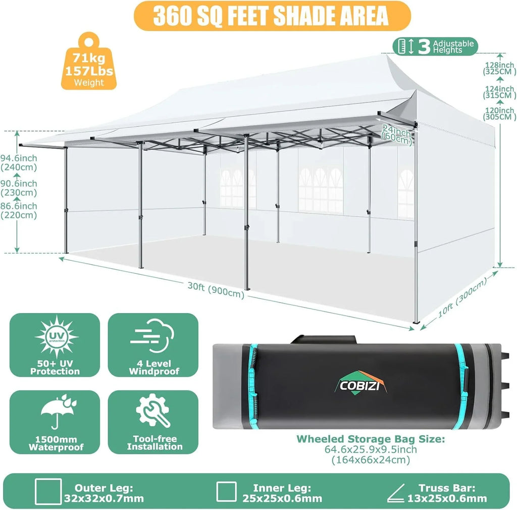 SANOPY 10x20 FT Pop Up Canopy Tent with Awning,Heavy Duty Canopy UPF 50+ All Season Wind Waterproof Commercial Outdoor Street Vendors Party Tents for Parties Canopy with Roller Bag