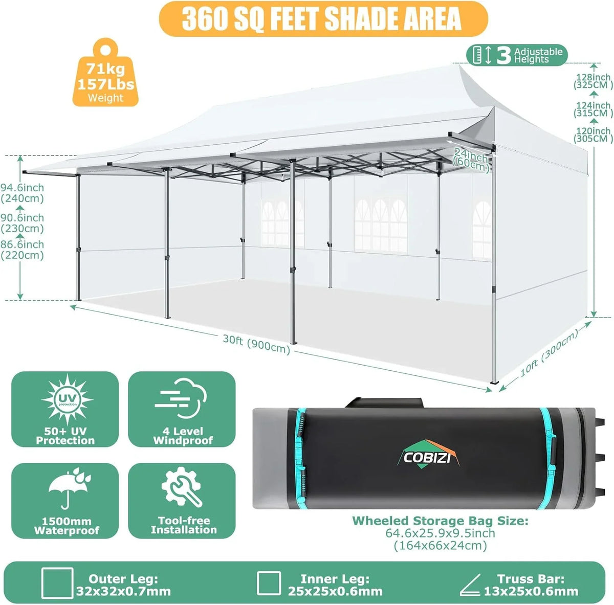 SANOPY 10x20 FT Pop Up Canopy Tent with Awning,Heavy Duty Canopy UPF 50+ All Season Wind Waterproof Commercial Outdoor Street Vendors Party Tents for Parties Canopy with Roller Bag