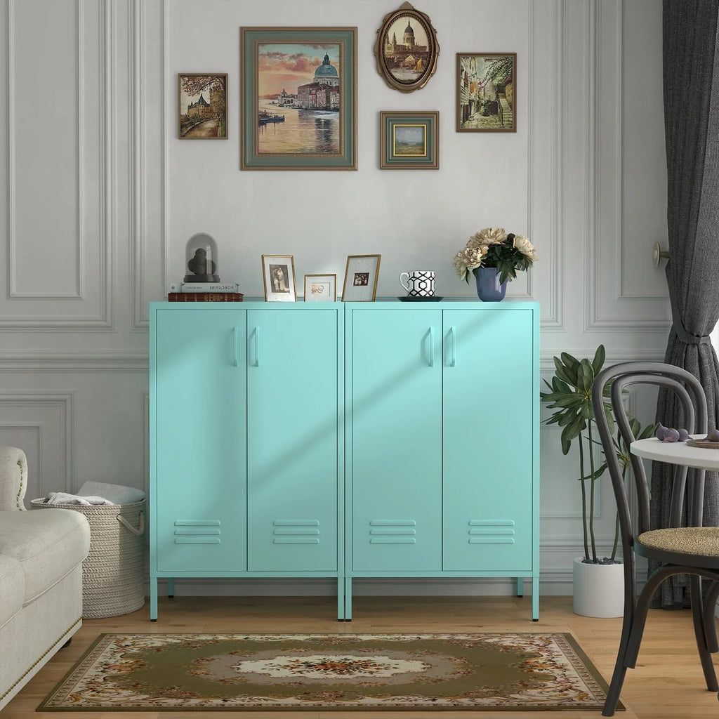 Marcree Green Metal Cabinet,2 Door Accent Cabinet,Metal Locker Cabinet with Legs,Sideboard Cabinet with Adjustable Shelves,Locker Storage Cabinet for Living Room,Entryway