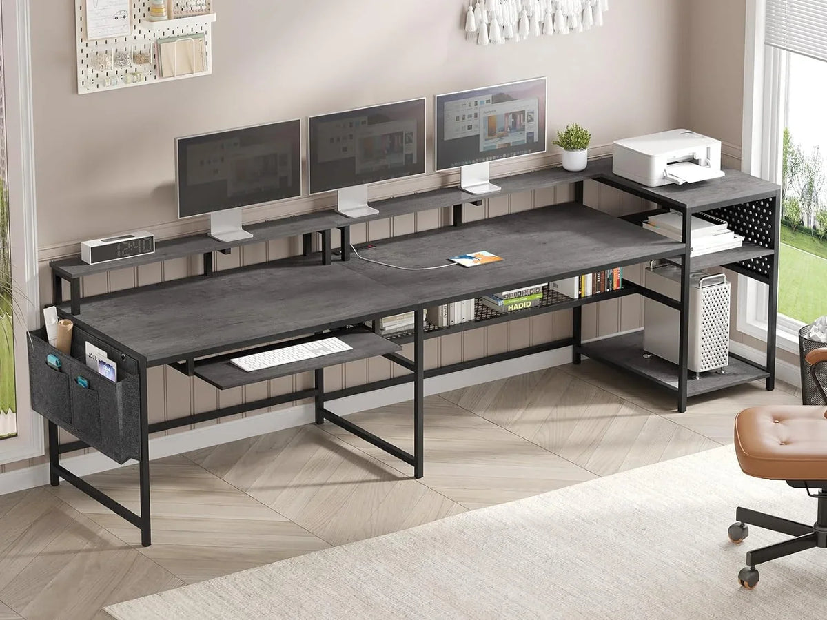 SEDETA L Shaped Gaming Desk, Reversible Computer Desk, Gaming Desk with Power Outlets & LED Strip, Monitor Shelf, Keyboard Tray, Pegboard and Storage Shelves for Home Office, Black
