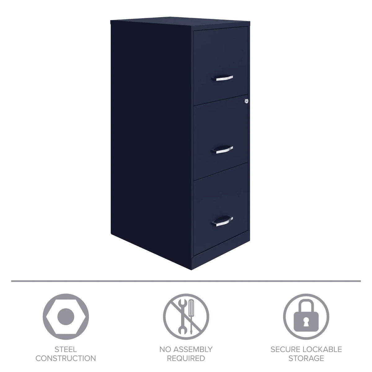 Space Solutions 18" Deep 3 Drawer Smart Letter Width Vertical File Cabinet, Navy