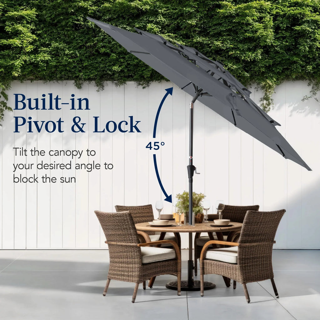 Best Choice Products 10ft 3-Tier Patio Umbrella, Market Sun Shade w/ Tilt Adjustment, Easy Crank - Red