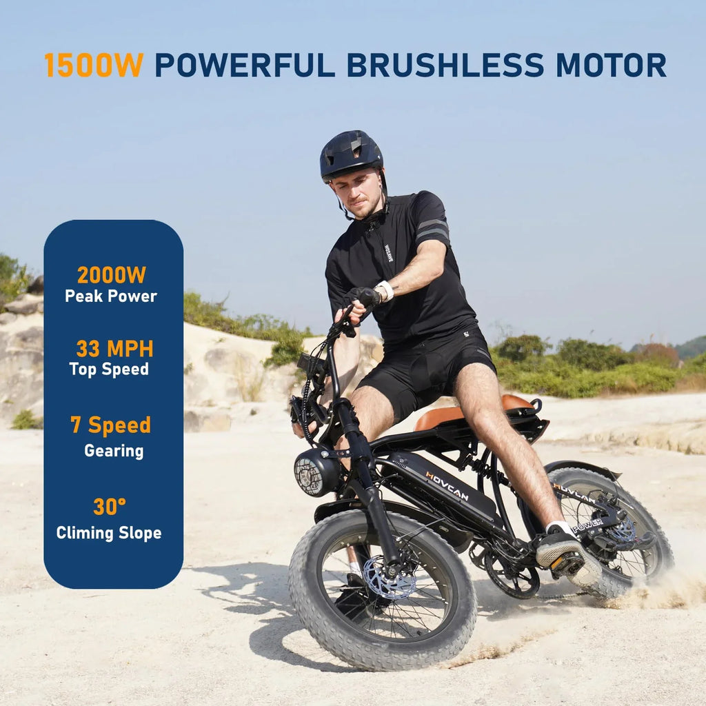 Movcan 20" Fat Tire Electric Bike for Adult, 750W Mountain Ebike, 48V 18.2Ah Removable Battery, 7 Speed Dual Hydraulic Brake E-Motorcycle Bike UL2849