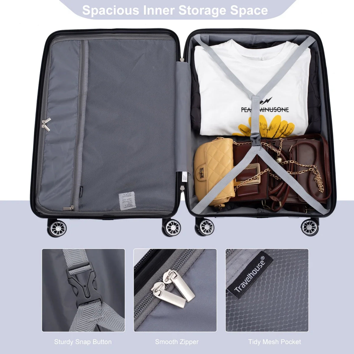 Lightweight PP Suitcase Sets with Spinner Wheels TSA Lock, Hardshell Luggage Sets for Travel Trips, 3-Piece Set (20in/24in/28in), Light Green