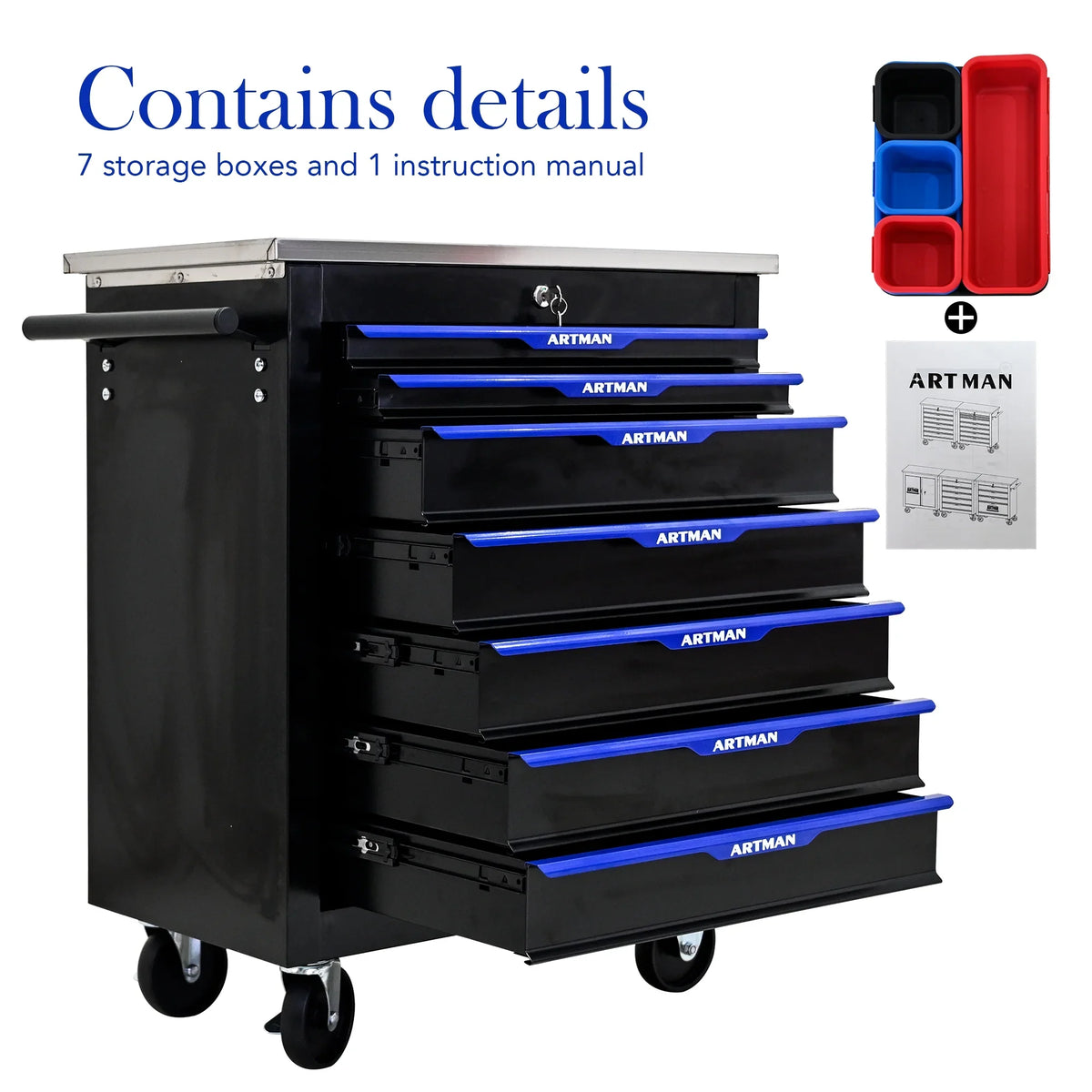 ARTMAN 6-Drawer Tool Storage Chest with Lockable Wheel,6 Drawer Tool Storage Cabinet for Garage, Warehouse, Repair Shop