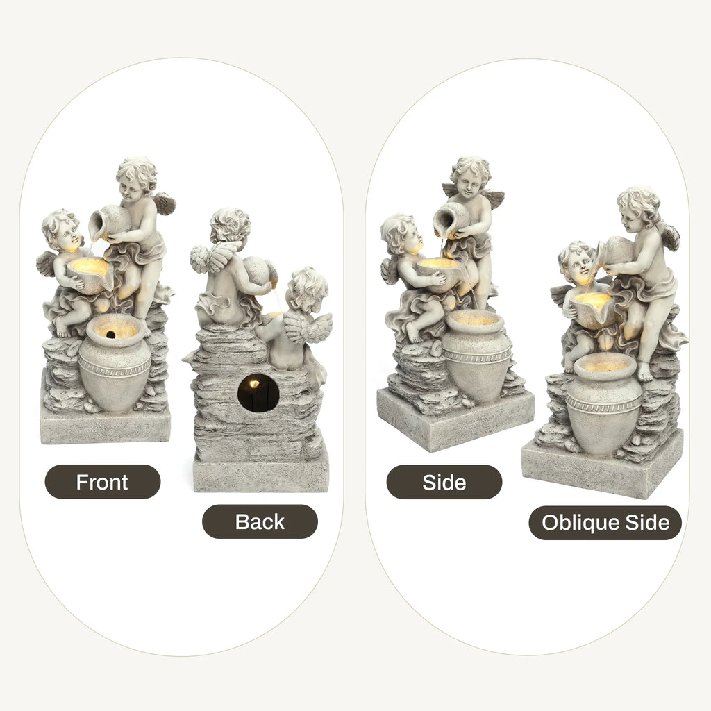 LuxenHome 30" Resin Angels Water Fountain Outdoor and Indoor, Waterfall Fountains for Garden, Backyard