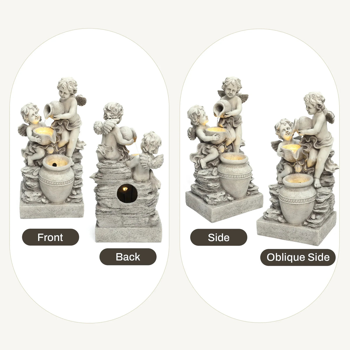 LuxenHome 30" Resin Angels Water Fountain Outdoor and Indoor, Waterfall Fountains for Garden, Backyard