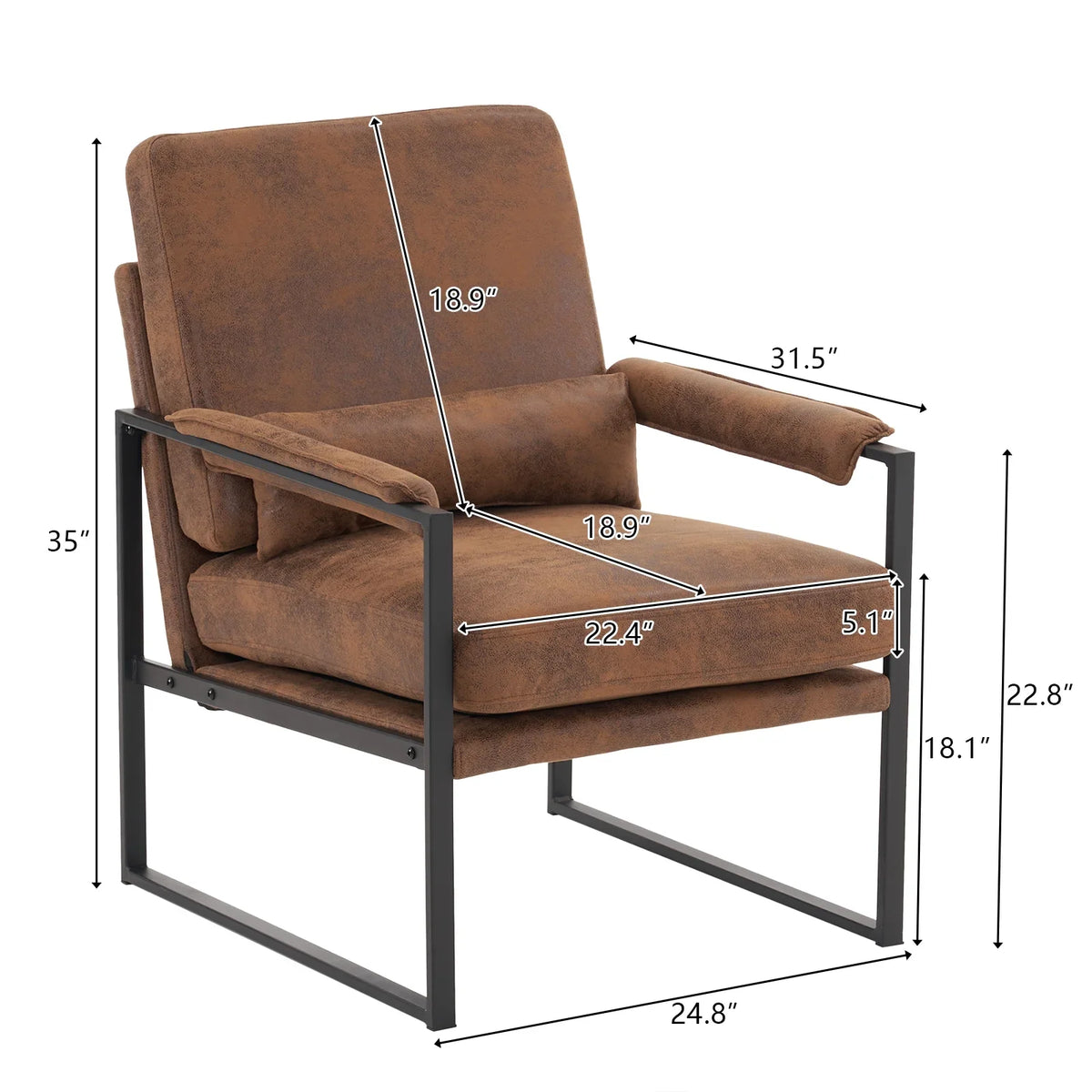 Ktaxon Accent Chair Lounge Armchair Modern Linen Fabric Upholstered Single Sofa with Black Coated Metal Frame Creamy White and Brown