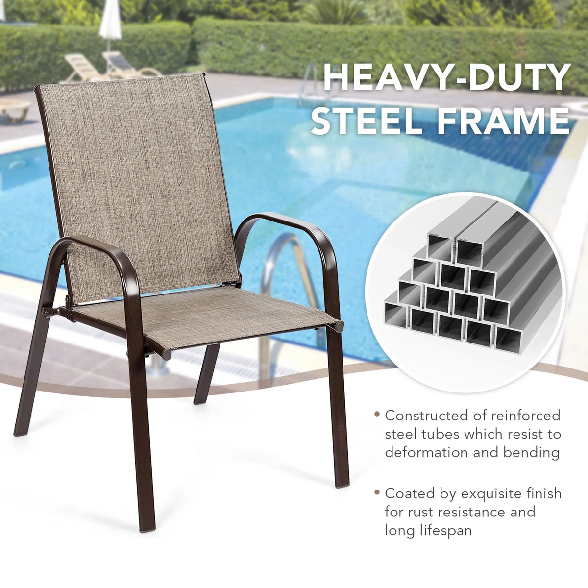 Gymax Set of 4 Patio Chairs Dining Chairs w/ Steel Frame Yard Outdoor Grey