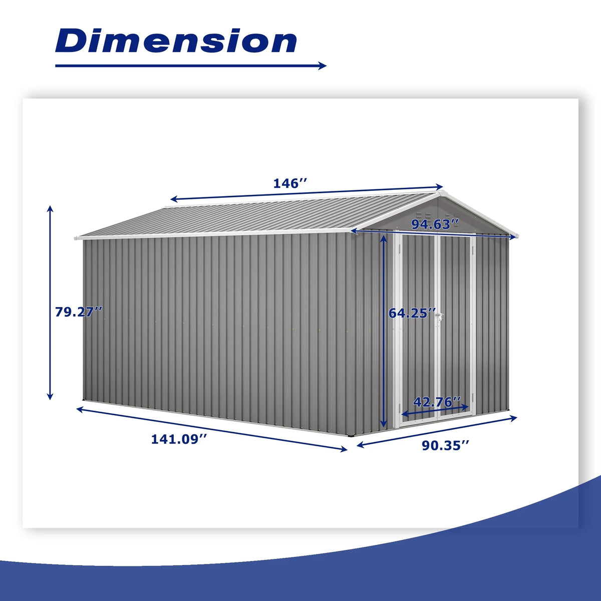 LZBEITEM 10 x 10 ft Outdoor Storage Shed with Floor Frame Kit, Galvanized Steel Garden Sheds, Garden Tool Shed with Double Lockable Doors for Backyard Patio Lawn, Grey