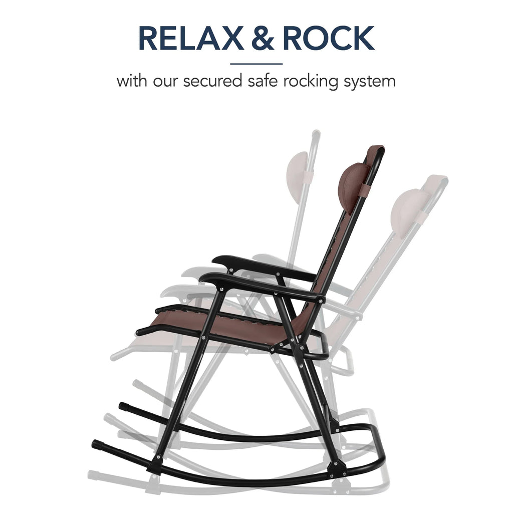Best Choice Products Folding Outdoor Zero Gravity Rocking Lounge Chair w/ Headrest Pillow - Black