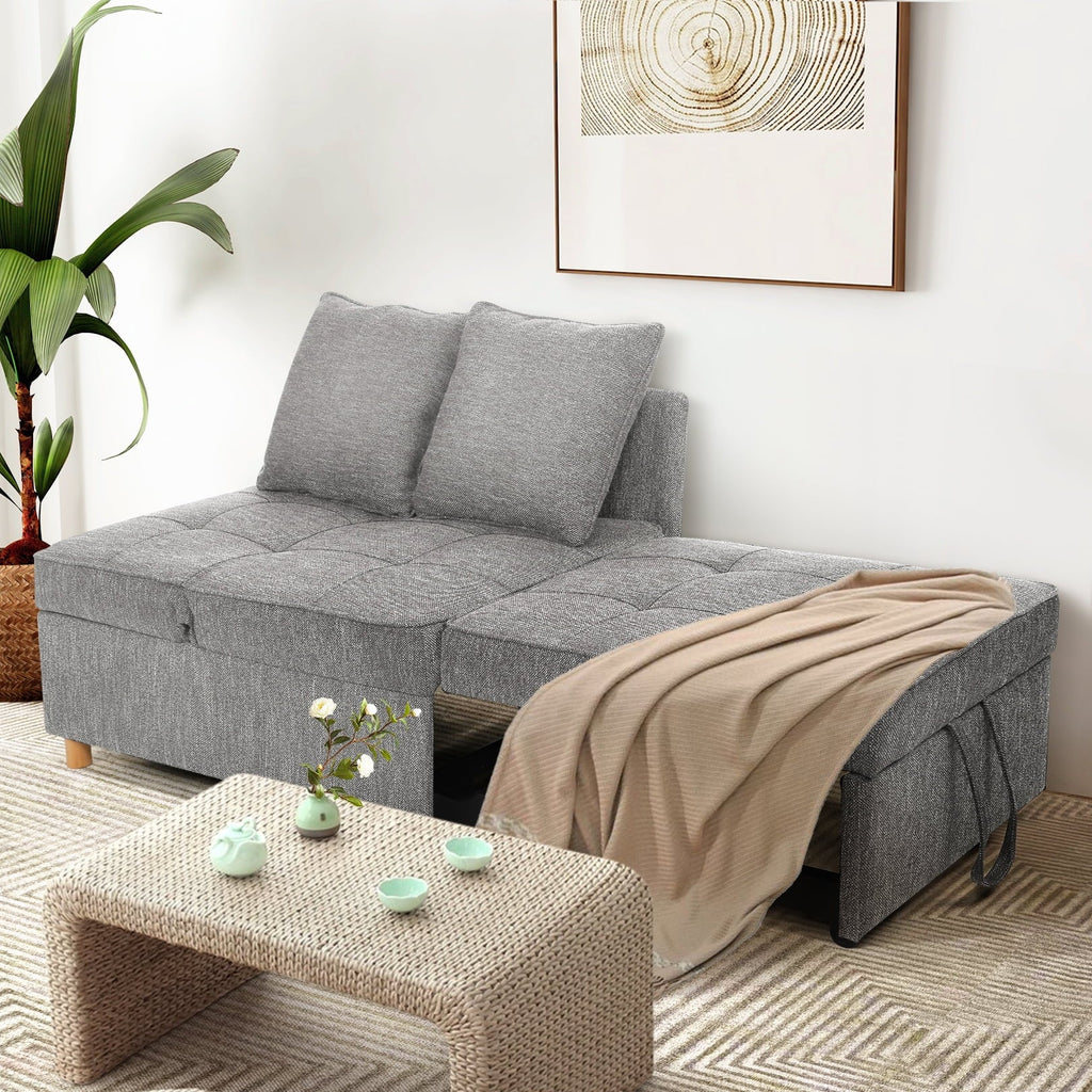SEJOV 4-in-1 Convertible Sleeper Chair Bed, Linen Sofa Bed for Small Space, Futon Sofa with 2 Throw Pillows for Living Room, Single Recliner with 5 Adjustable Backrest for Bedroom Apartment, Brown