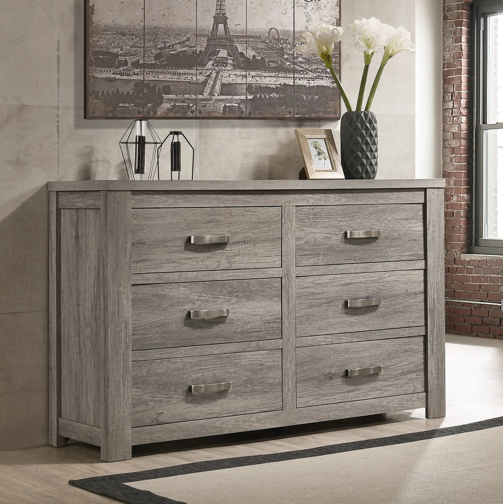 Roundhill Furniture Floren Transitional Bedroom Set, 5 Piece, Weathered Gray Wood