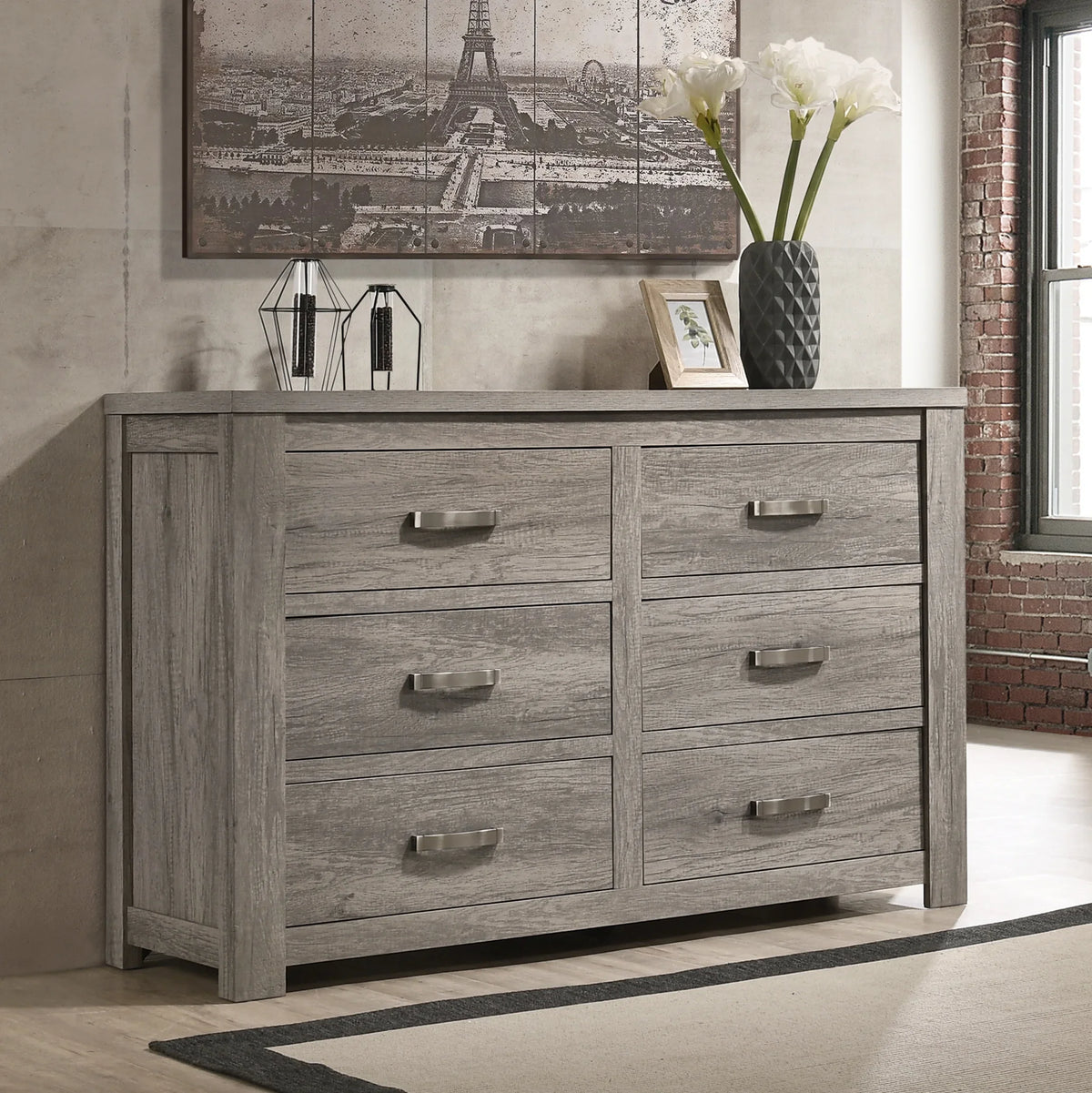 Roundhill Furniture Floren Transitional Bedroom Set, 5 Piece, Weathered Gray Wood